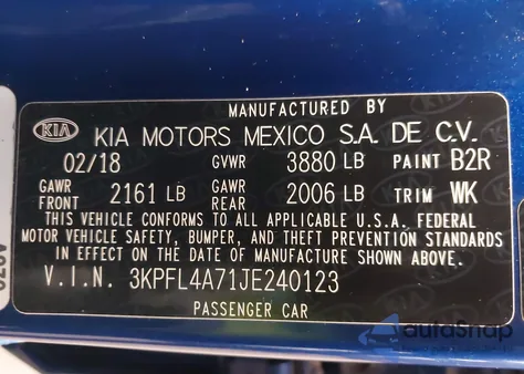 2018 Kia Forte S z USA, uszkodzony, nr VIN 3KPFL4A71JE240123